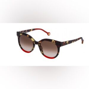 Carolina Herrera Tortoise Shell and Red Round Sunglasses